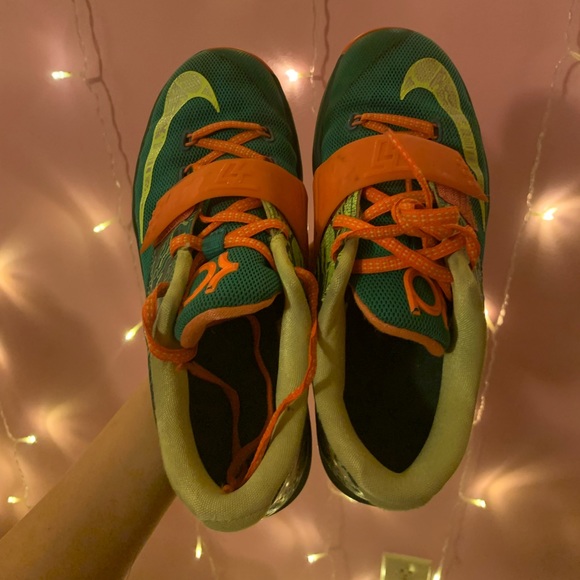 Nike KD VII Kevin Durant Weatherman Emerald Green and Orange Basketball Shoes - Picture 1 of 4